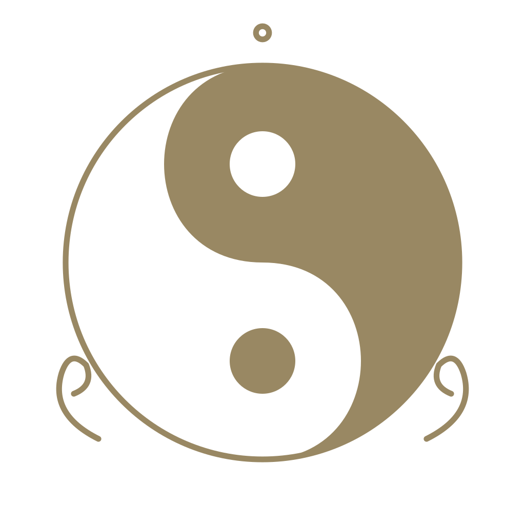 Sierlijk gouden yin-yangsymbool van Umoja World, symbool voor balans en verbondenheid.